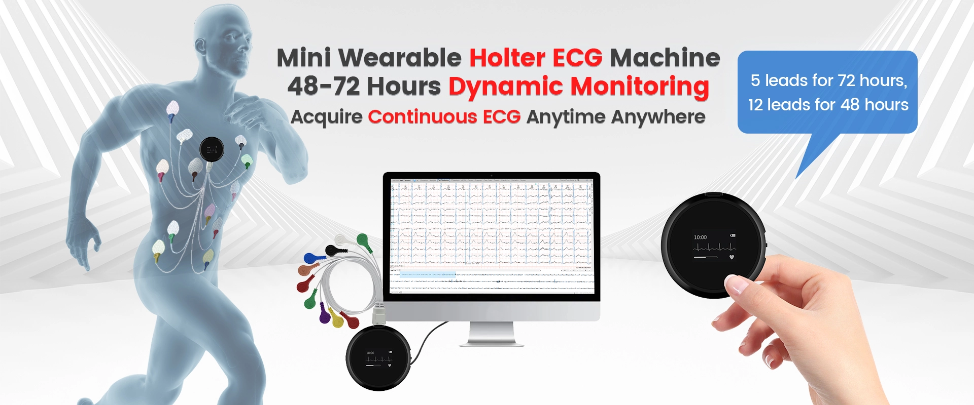 Lepu M12 Medical Grade Telehealth indossabile 72 ore Holter ECG Monitor